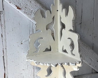 Antique White Chalk Painted Corner Shelf, Cottage Decor
