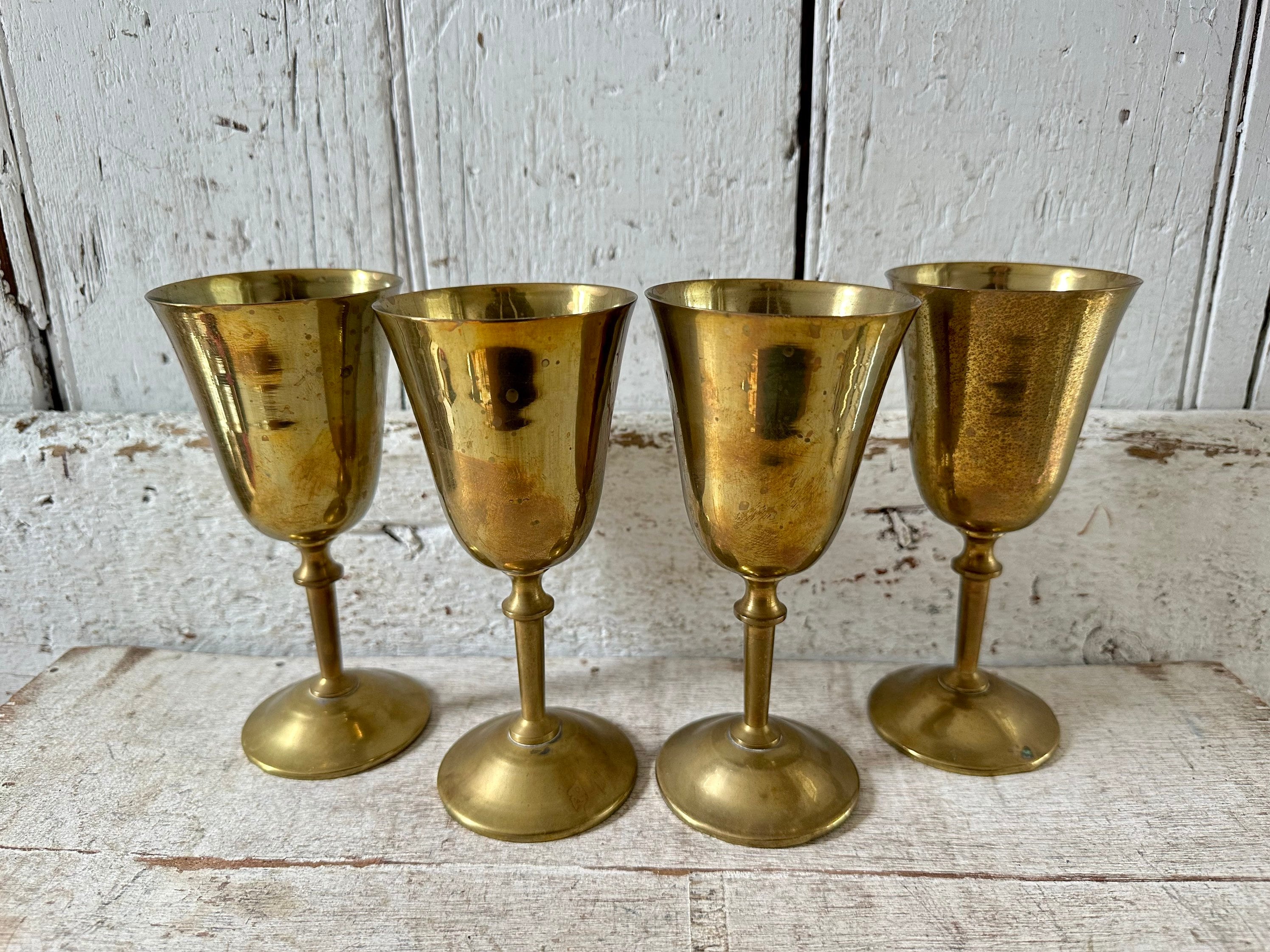 Vintage Solid Brass Wine Glasses, Champagne Glass, Brass. for
