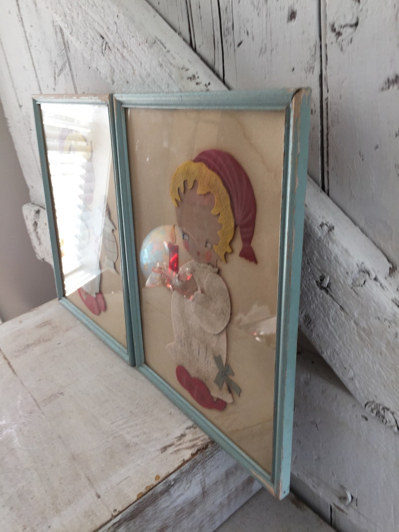 Framed nursery wall decor vintage felt art work boy girl | Etsy