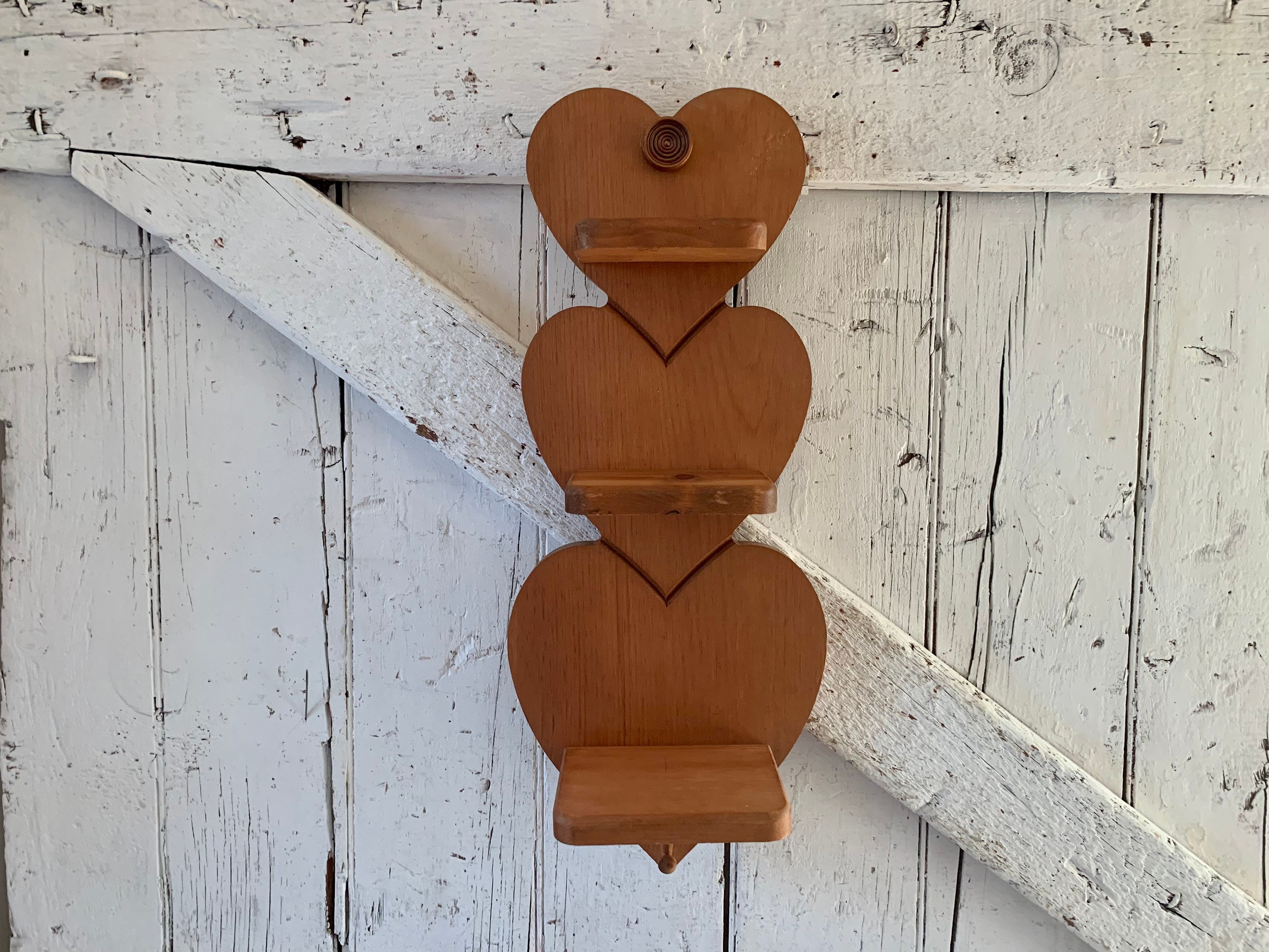Wooden Shelf Heart Shaped Vintage Wall Shelf With Hook Etsy Denmark
