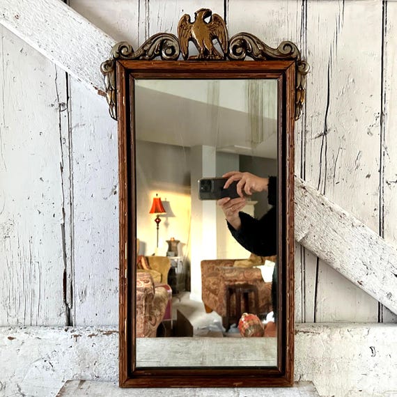 Antique Ornate Eagle Mirror: Gesso Wood Frame, Gold & Silver