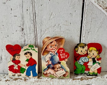 Antique Valentine cards lot of three 1940s Valentine