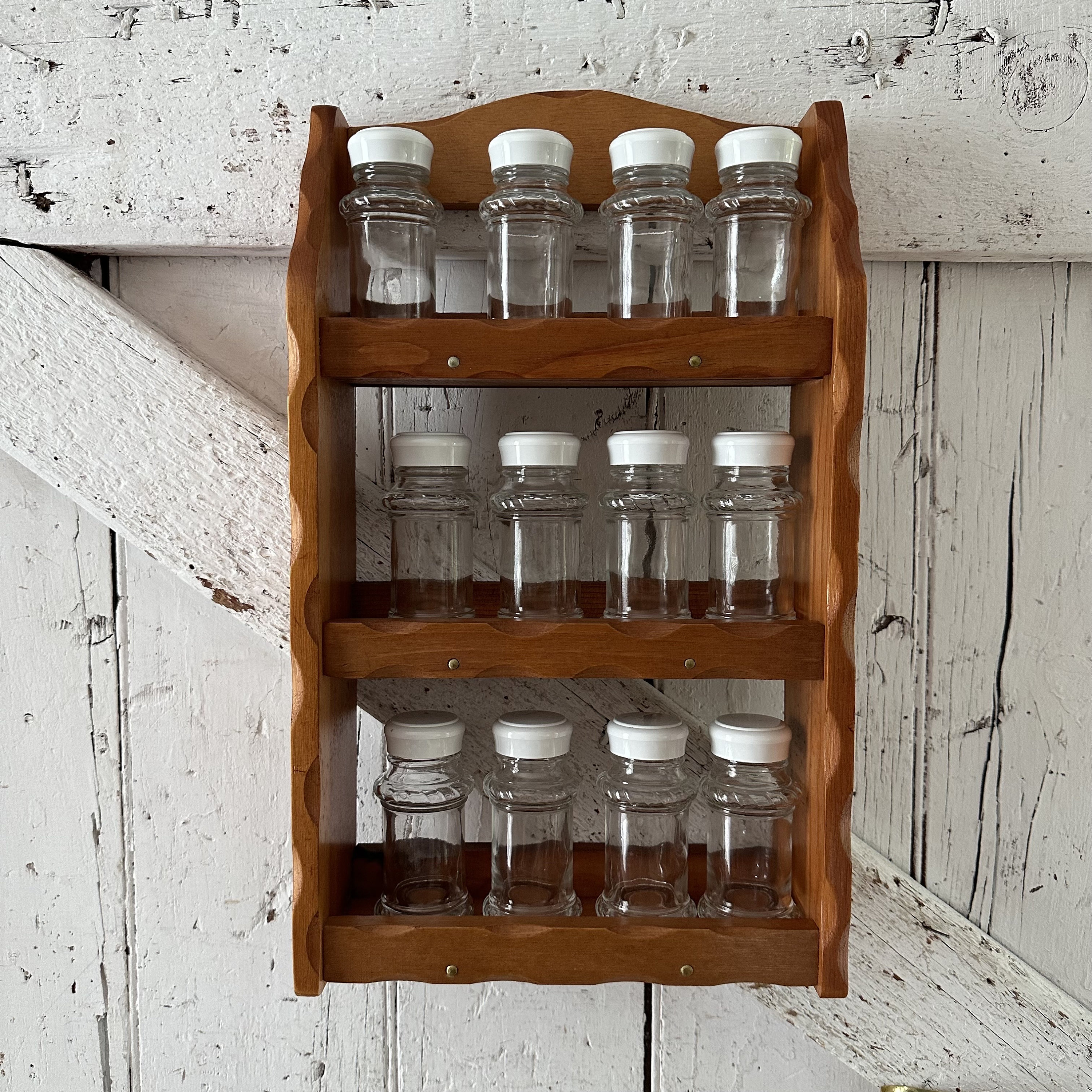 Vintage Spice Shelf with 18 Spice Jars - Matthew Bullock Auctioneers