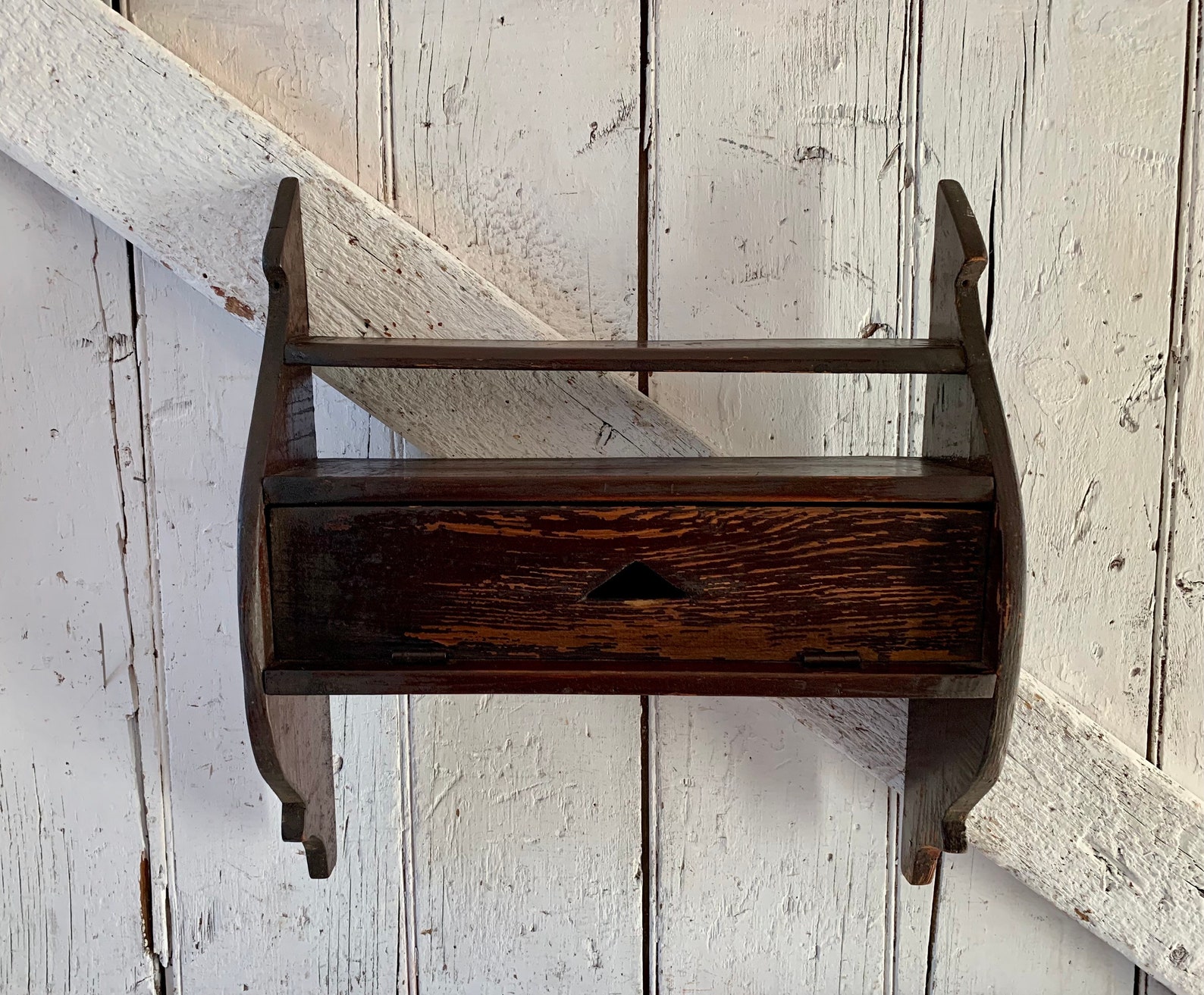 Antique Wooden Shelf With Door That Opens Hanging Wall Shelf Etsy
