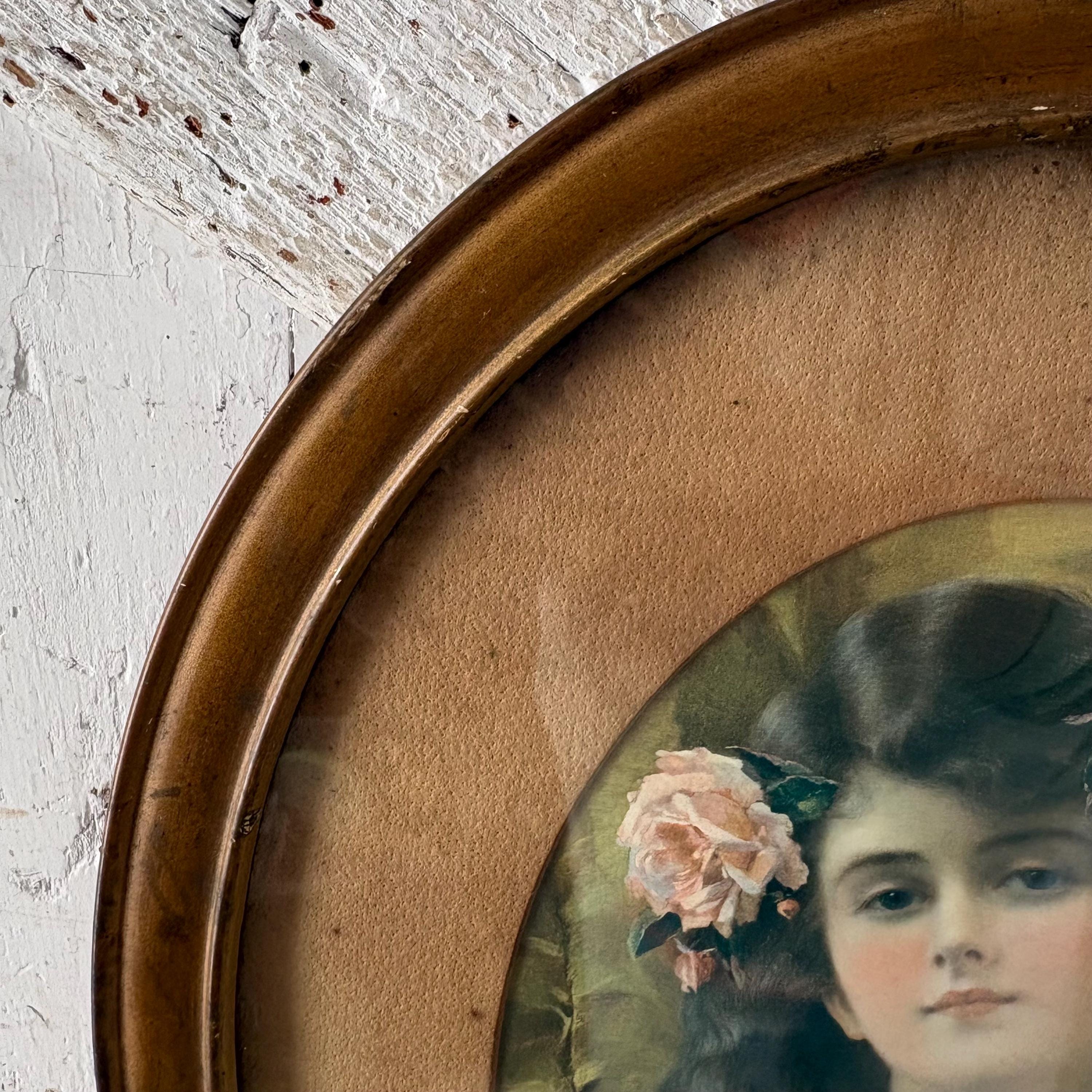 Antique Oval Frame Gold Wood Print Victorian Lady Vintage 14 X 11 Inch ...