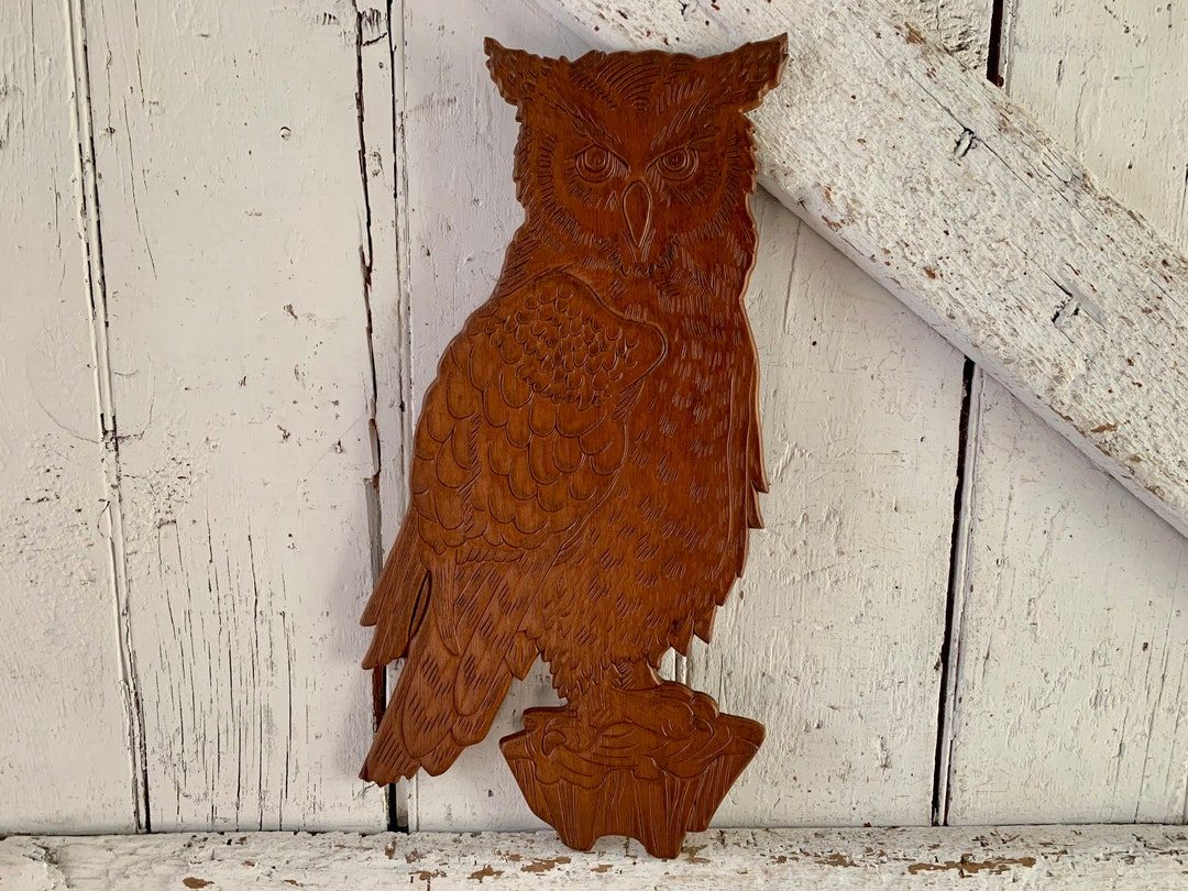 Wooden Owl Wall Art Collectible Vintage Flat Carved Owl Etsy
