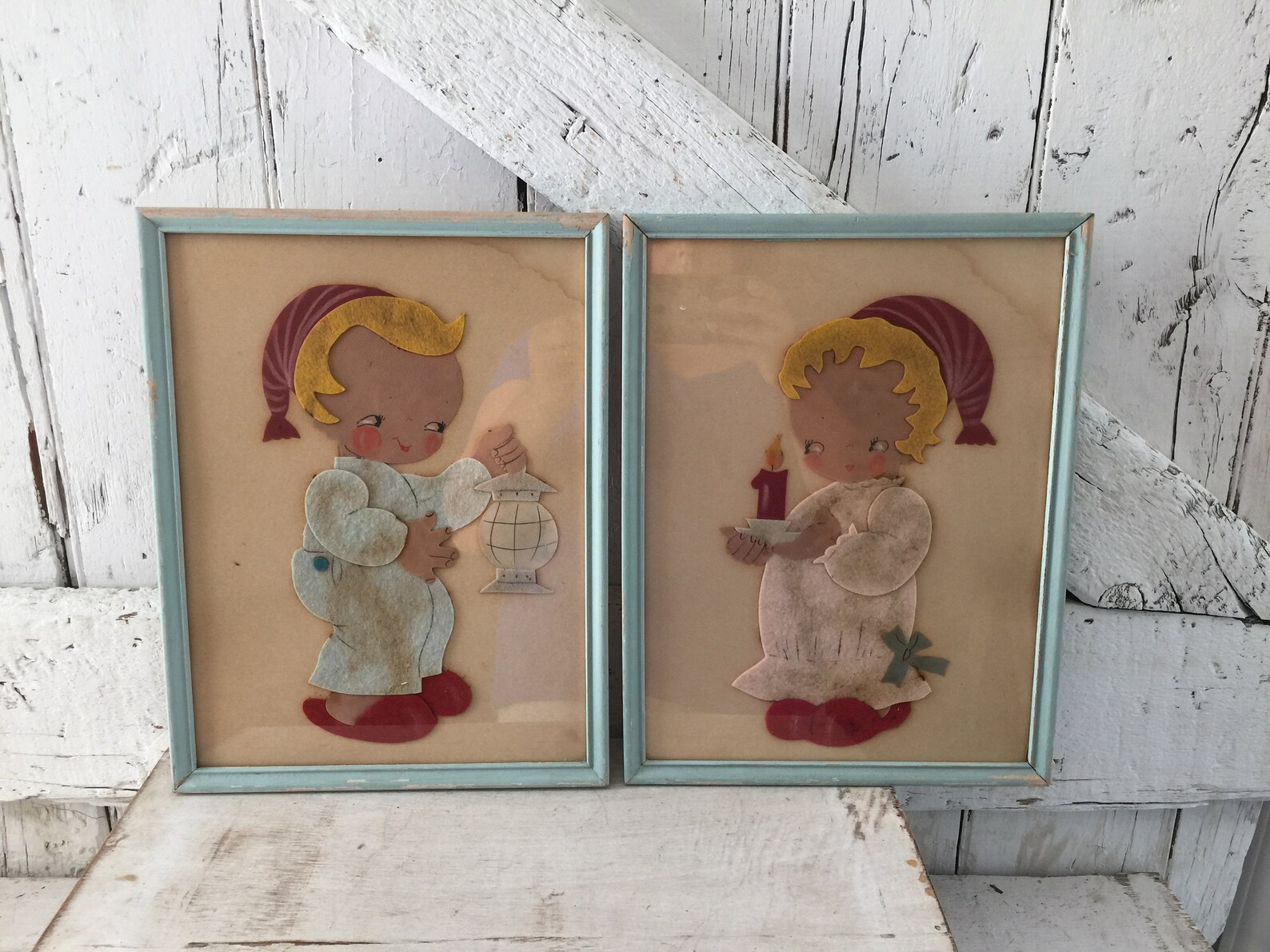 Framed Nursery Wall Decor Vintage Felt Art Work Boy Girl - Etsy