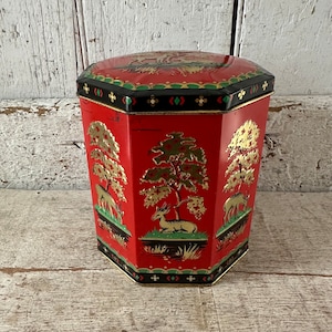 Tin With Lid Vintage Gazelle Biscuit made in Gt Britain Octagon shape