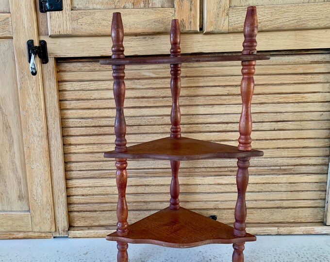 Corner Shelf Wooden Spindles Vintage Knick Knack 3 Tier Wooden Wall