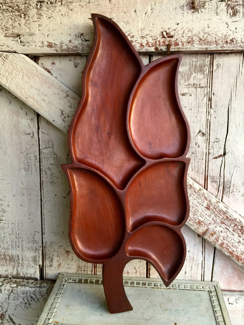 Wood Plate Leaf Serving Plate Large Vintage Wood Serving Dish Etsy