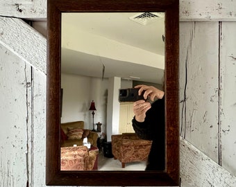 Antique wooden mirror primitive farmhouse mirror 14.5 x 20.5 inch mirror