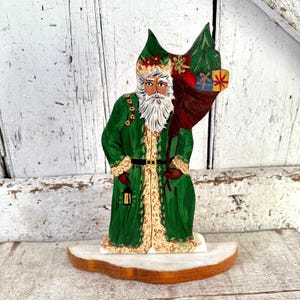 Santa Claus wooden hand painted vintage handmade Santa Christmas primitive