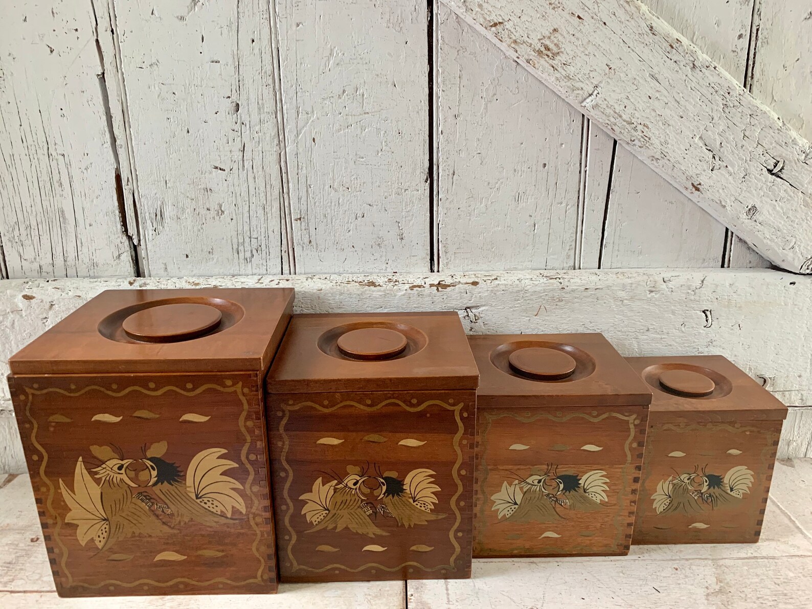 Wooden Rooster Canister Set Kitchen Storage Chickens Roosters Etsy