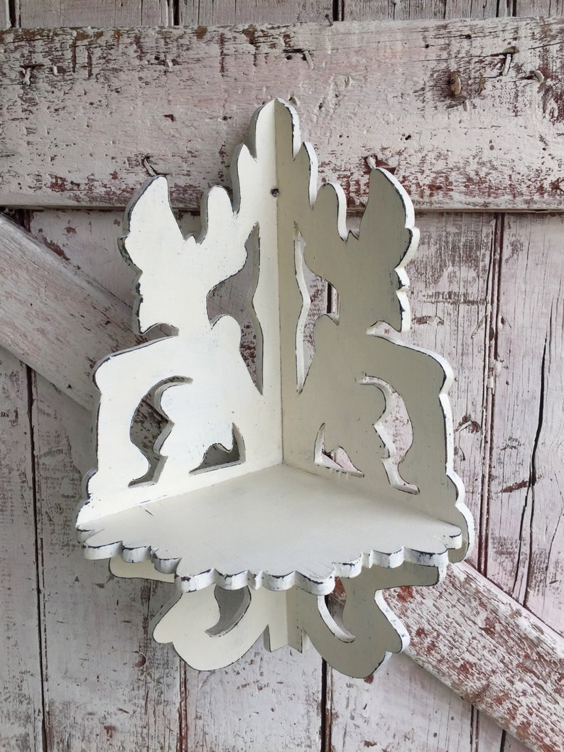 White corner wall shelf shabby chic chalk painted corner shelf Etsy