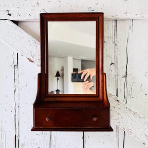 Wood Shelf Cabinet with Mirror drawer vintage small hanging cabinet