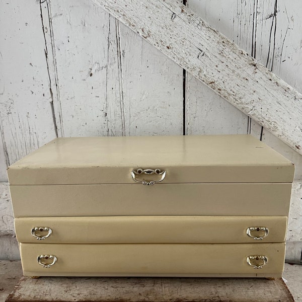 Jewelry Chest Genuine Buxton opens in layers fold out drawers Gold Silver handles  Jewelry chest