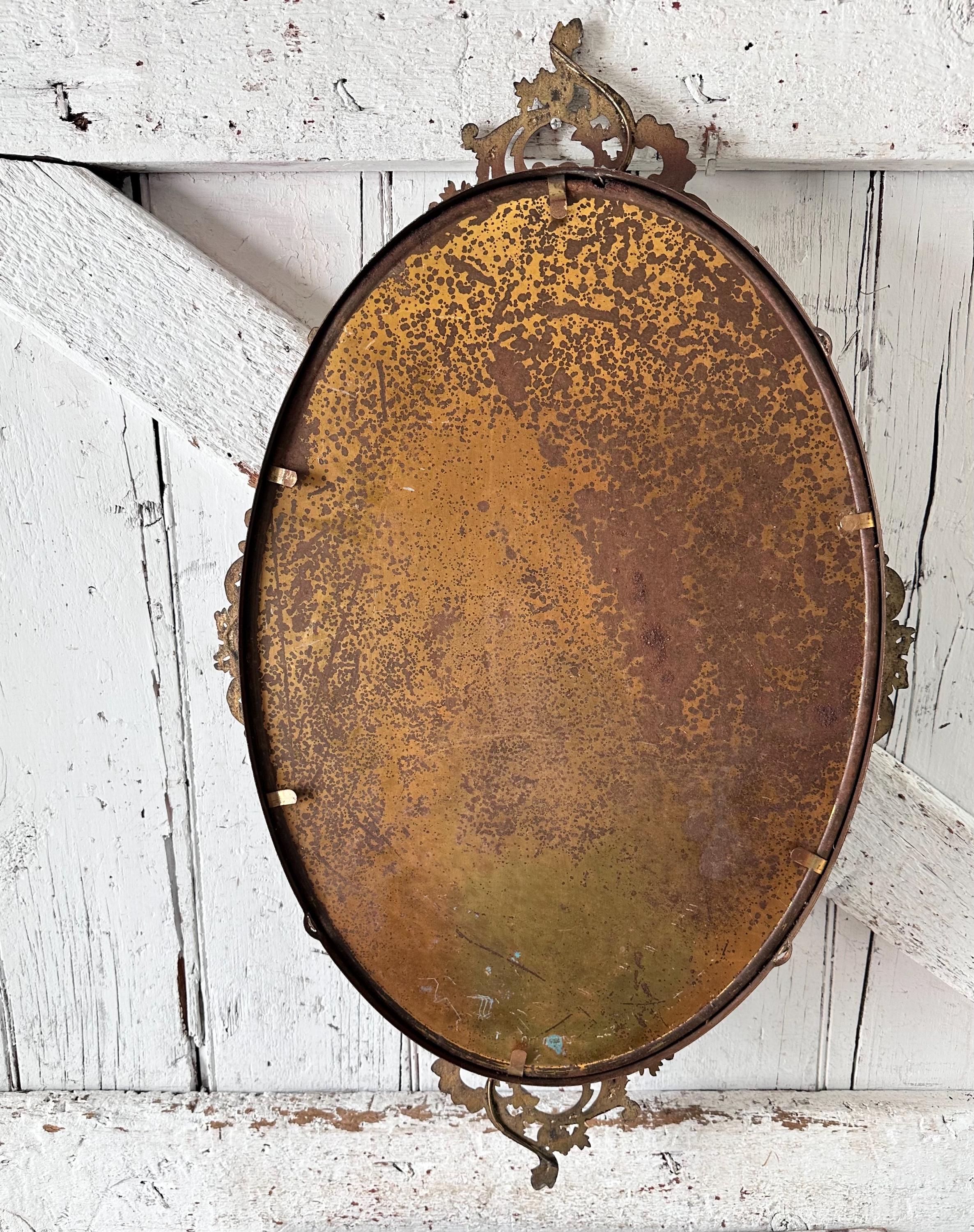 Antique Oval Gold Metal Ornate Frame Convex Curved Bubble
