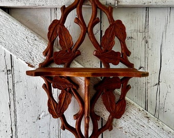 Wood wall shelf With Leaf Design Vintage Shelf