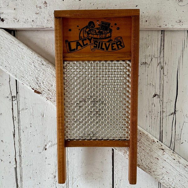 Small Washboard Lacy Silver National Washboard antique wood and tin primitive rustic country laundry room