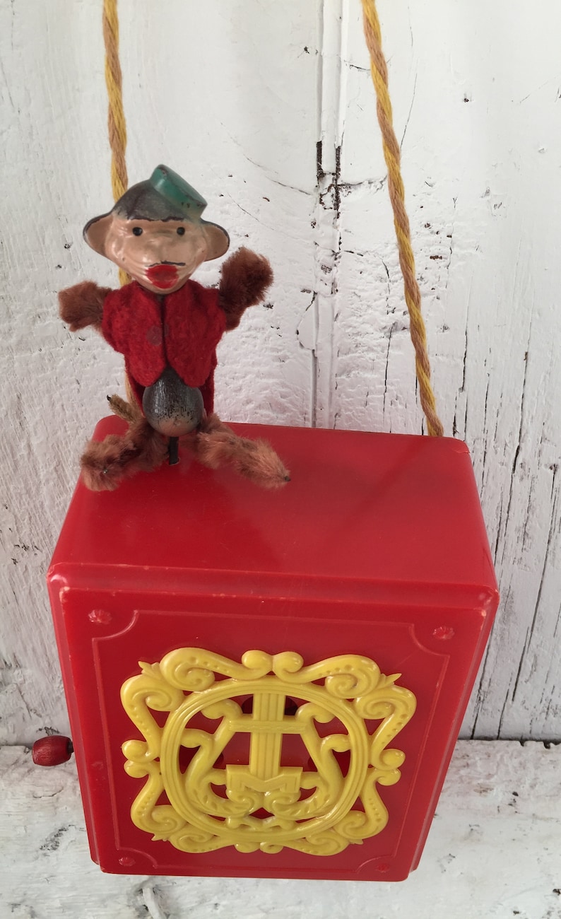Monkey Music Box Toy Hurdy Gurdy Dancing Monkey w Box Mattel Etsy