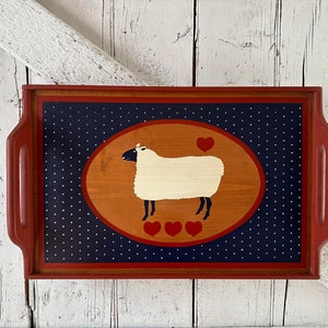 Lamb Tray Wooden tray with lamb primitive country decor wood tray vintage