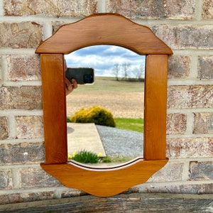 Arched Mirror Wood Pine Vintage Mirror 1980s Decor 16 x 12 inches