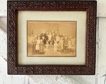 Antique Wood frame Ornate Gesso Victorian brown Sepia School Photo frame 8 x 11 inch frame