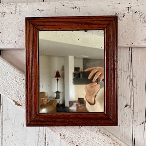 Antique mirror wood brown frame small size farmhouse mirror 12.5 x 10.5 inches