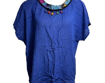 VTG Carole Little 2 piezas Túnica de gasa arrugada azul cobalto Pantalones Boho Art To Wear 12