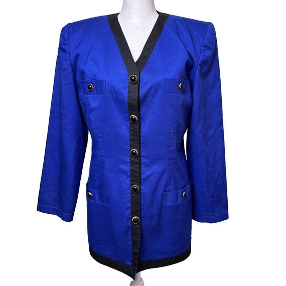 VTG 80s De La Cuesta Royal Blue Power Skirt Suit Set Jacket S Skirt M