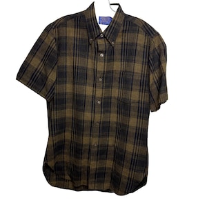 Vtg Pendleton Wool Board Shirt M Brown Plaid Short Sleeve Grunge Cabin Core image 1