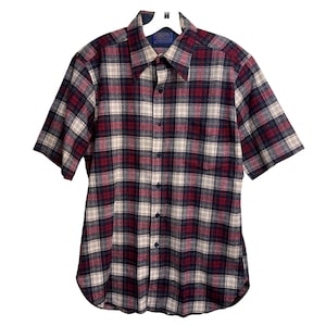 Vtg Pendleton Board Shirt Men's M Red Plaid Wool Flannel 60s USA Beach Boys S/S