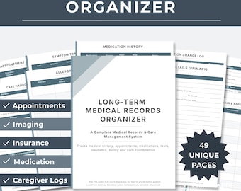 Long-Term Medical Records Organizer PDF | Complete Care Tracking System | Appointments, Medications, Insurance, Tests