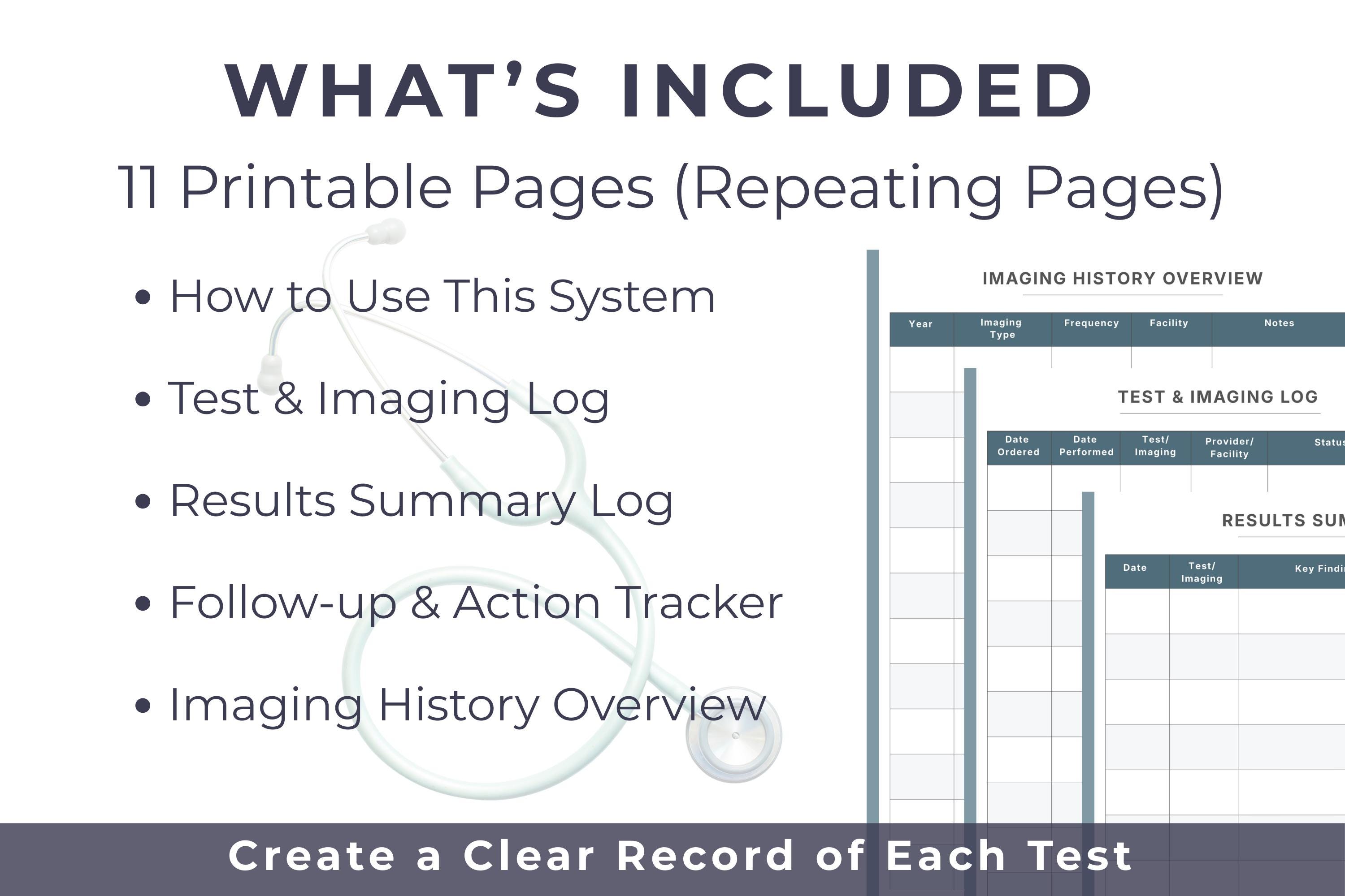 Medical Test & Imaging Tracker Printable | Track Tests Results and ...