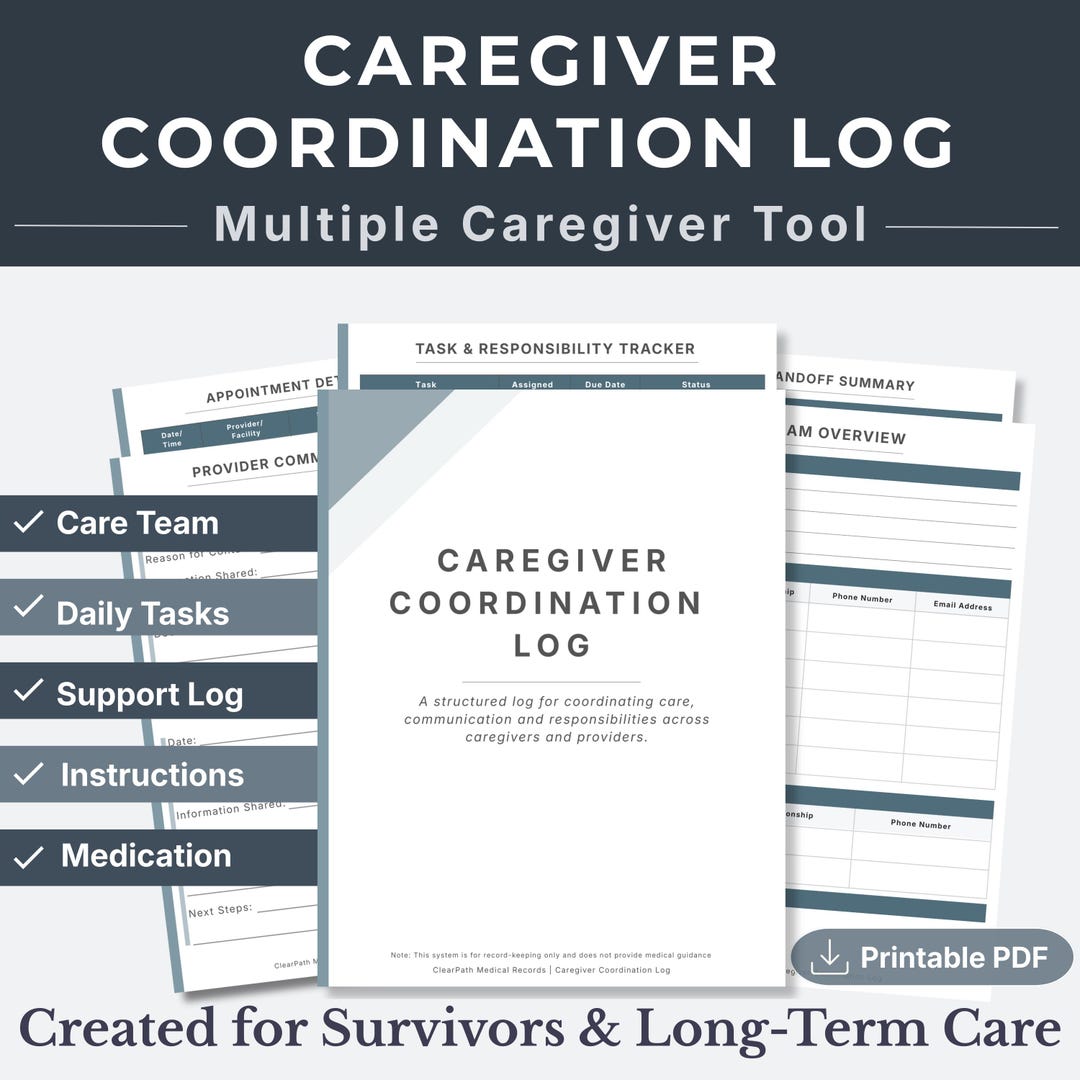 Caregiver Coordination Log PDF | Shared Care Schedule, Tasks and Notes ...