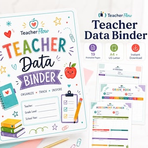 Teacher Data Binder Printable, Classroom Organizer, Attendance, Grade Book, Student Tracking