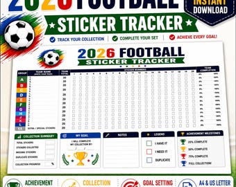 Lista de seguimiento de la colección de cromos de fútbol de 2026 / Lista de verificación de fútbol (Descarga en PDF)