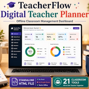 Digitaler Lehrerplaner, Klassenraumorganisator, HTML-Dashboard, Anwesenheitserfassung, Notenbuch & Unterrichtsplaner