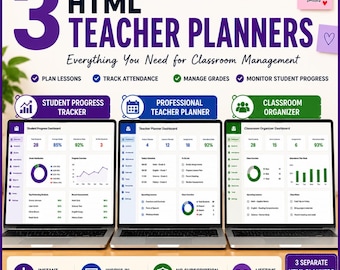 Interactive HTML Teacher Planners Bundle | Lesson Planner, Gradebook (Digital Download)