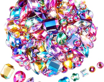 1200 Pcs AB Rhinestones, Mixed Shapes Craft Gems, Flatback Acrylic Gems for DIY Crafts