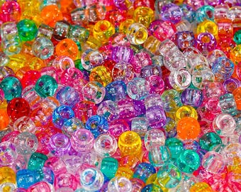 1000+pcs Glitter Pony Beads Bulk, Acrylic 9mm Large Plastic Bead for Bracelets Big Hole Hair Braids Crafts DIY Projects