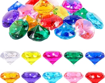 26pcs Large Gems Fake Plastic Gemstones Diamond Diving Toys for Kids Girls Princess Pirate Mermaid Party Favors 1.57in Assorted Colors