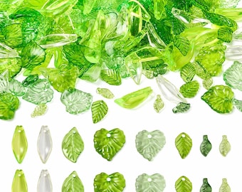 320 Pcs Green Acrylic Leaf Beads Transparent Maple Leaves Pendants Tiny Green Leaf Bead Caps for Jewelry Making, Earring, Bracelet