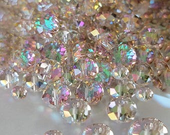 800Pcs 4/6/8/10mm Crystal Glass Beads for Jewelry Making Beads for Bracelets Necklace Pendants Making Supplies(Silver Champagne)