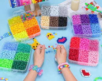 6000+ PCS Pony Beads 30 Assorted Colors Includes Glow in the Dark Bead, Kandi Beads for Jewelry Making, Friendship Bracelet, 6x9mm Hair Bead