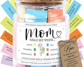 Inspirational Scripture Jar for Mom, Color-Coded Bible Verses (92 Count)