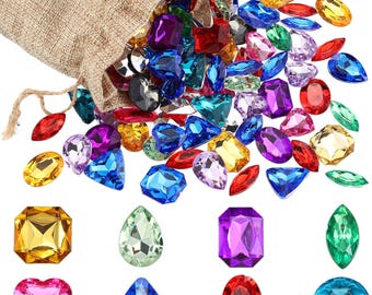 100 Pcs Plastic Gems: Multicolor Pirate Treasure Jewels, Party Favors, Bling Diamonds (2-3 cm)