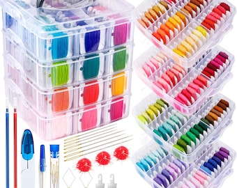 200 Colors 262 Embroidery Floss Kit with Storage Box, Cross Stitch Sewing Thread Tools