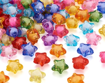 300Pcs Transparent Acrylic Star Beads 12mm Colorful Mini Crystal Acrylic Star Bead in Bead Loose Spacer Beads for DIY Jewelry Craft Making