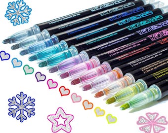 Glitter Markers Self Outline Pens Metallic: 12 Shimmer Tween Teen Girl Gifts Trendy Stuff,Drawing Art Supplies Kids 6-8 9-12 10-12